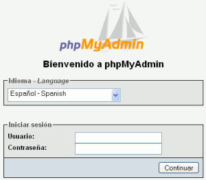 Ventana Login PhpMyAdmin