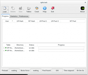 ophcrack main window