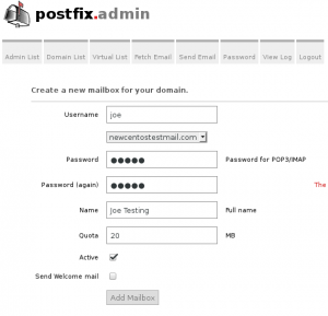 postfixadmin create mailbox